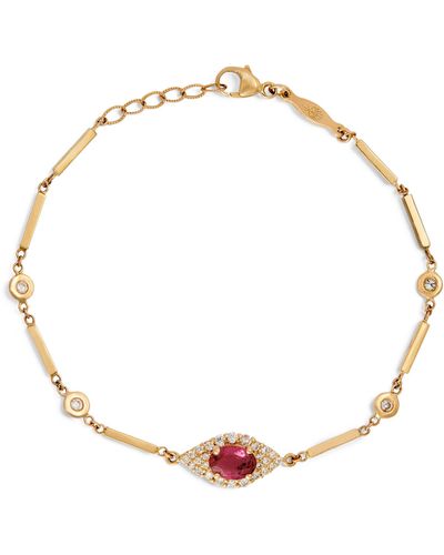 Jacquie Aiche Yellow Gold, Diamond And Pink Tourmaline Evil Eye Bracelet - Metallic