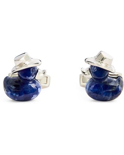 Tateossian Rhodium-plated Sodalite Duck Cufflinks - Blue