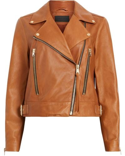 AllSaints Leather Beale Biker Jacket - Brown