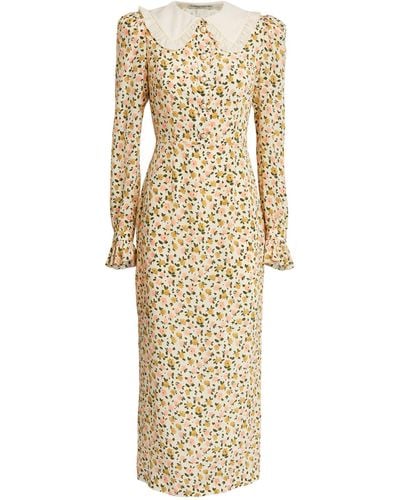 Alessandra Rich Collared Floral Midi Dress - Metallic