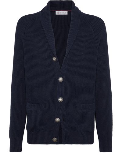 Brunello Cucinelli Cotton Rib-knit Cardigan - Blue