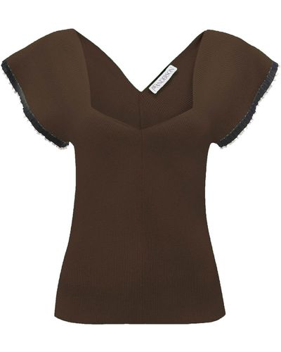 JW Anderson Knitted Frill-trim Top - Brown