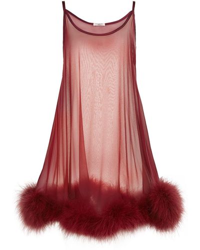 Gilda & Pearl Fur Trim Babydoll Dress, Pink, S/m