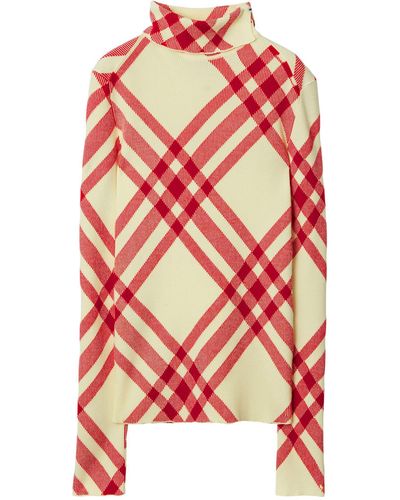 Burberry Wool-blend Check Print Jumper - Red