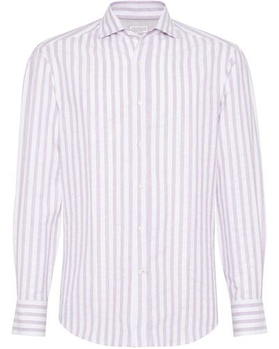 Brunello Cucinelli Collared Striped Shirt - White