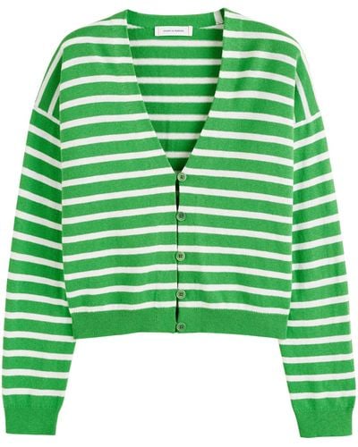 Chinti & Parker Bci Cotton-linen Striped Breton Cardigan - Green