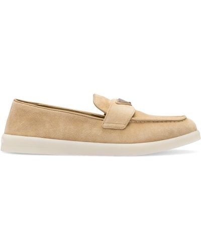 Prada Suede Triangle Loafers - Natural