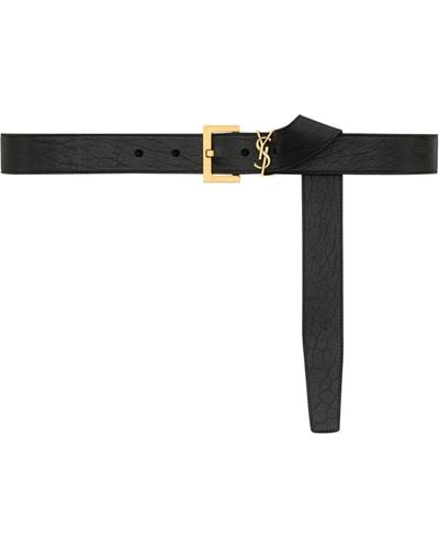 Saint Laurent Leather Monogram Belt - Black