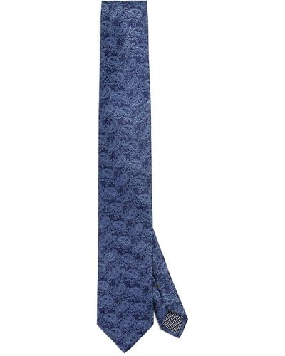 Eton Silk Paisley Print Tie - Blue