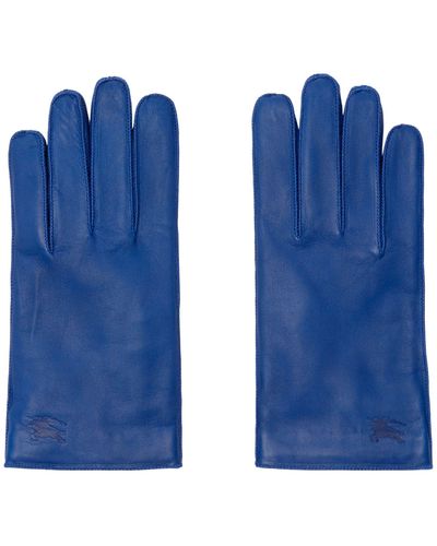 Burberry Leather Ekd Gloves - Blue