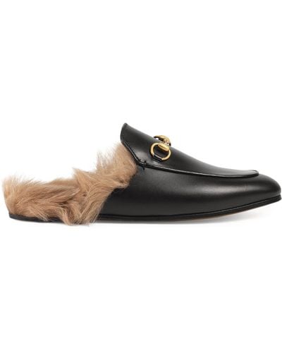 Gucci Leather Princetown Mules - Brown