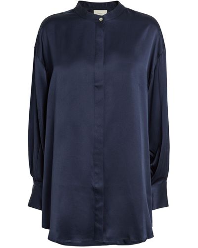 Asceno Silk Mantera Pajama Shirt - Blue