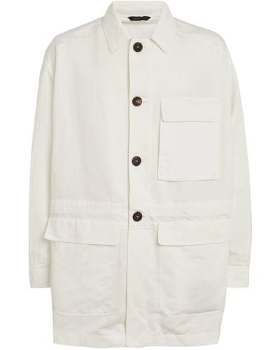 Giorgio Armani Linen-cotton Caban Coat - White