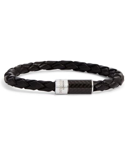 Tateossian Leather Carbon Pop Braided Bracelet - Black