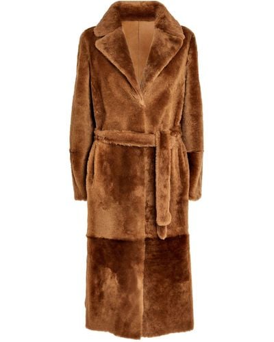 Yves Salomon Lamb Fur Reversible Wrap Coat - Brown
