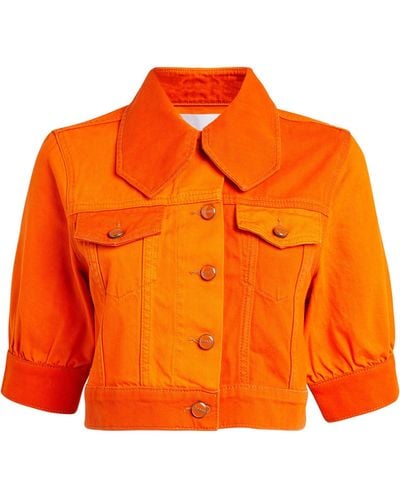 Ganni Puff-sleeved Denim Jacket - Orange
