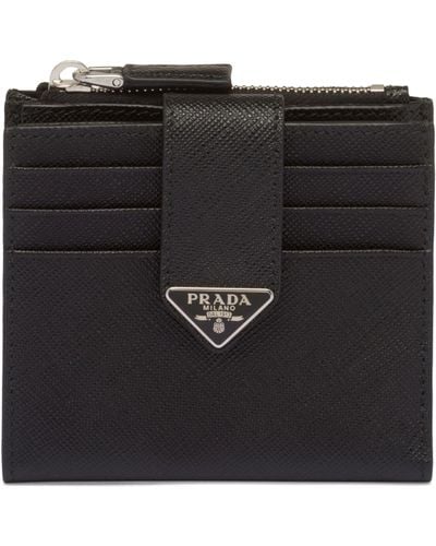 Prada Saffiano Leather Bifold Card Holder - Black