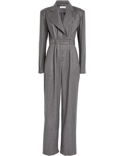 ROWEN ROSE Wool Tailored Pinstripe Jumpsuit - Gray