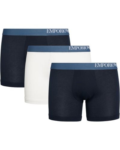 Emporio Armani Pure Cotton Trunks (pack Of 3) - Blue