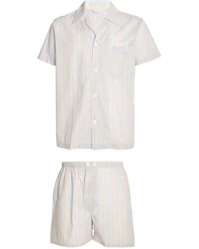 Derek Rose Cotton Amalfi Striped Pyjama Set - White