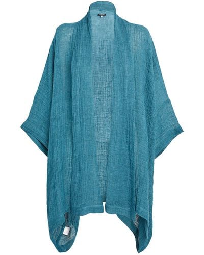 Eskandar Linen-blend Shawl Cardigan - Blue