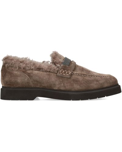 Brunello Cucinelli Shearling-lined Monili Loafers - Brown