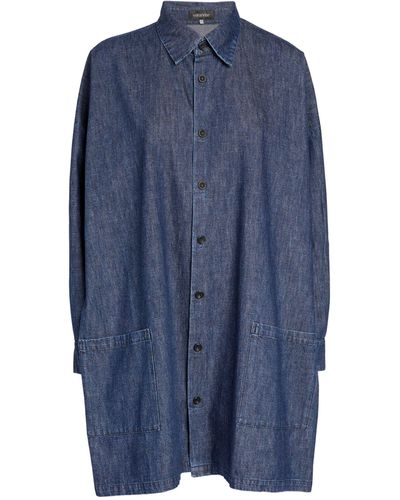 Eskandar Denim Longline Shirt - Blue