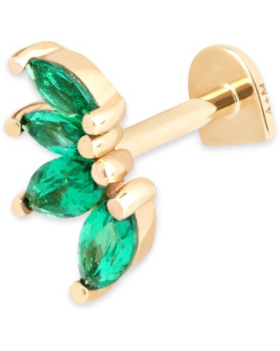 Astrid & Miyu Yellow Gold And Emerald Stack Single Stud Earring - Green