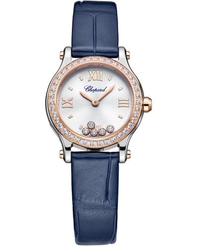 Chopard Rose Gold, Stainless Steel And Diamond Happy Sport Watch 25mm - Blue