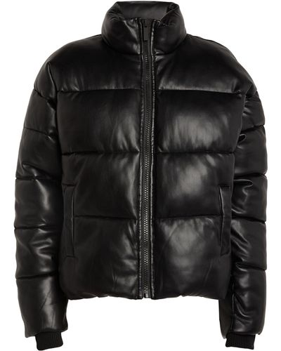 GOOD AMERICAN Faux Leather Puffer Jacket - Black