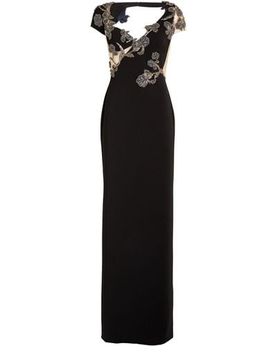 Marchesa Embellished-neck Gown - Black