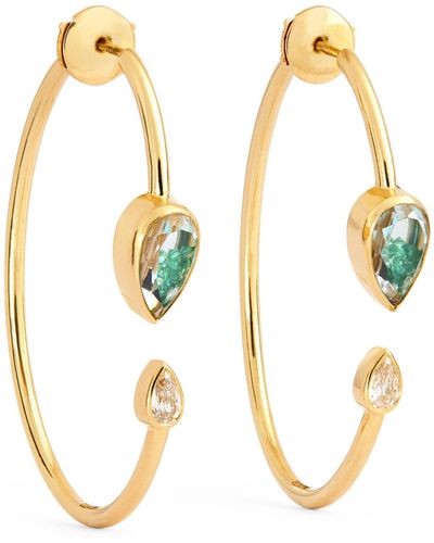 Moritz Glik Yellow Gold, Diamond And Emerald Circo Hoop Earrings - Metallic