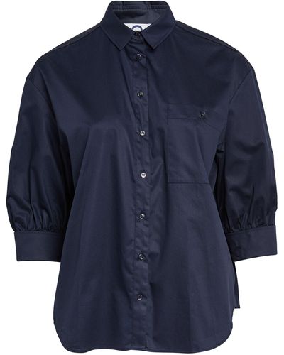 Marina Rinaldi Cotton Cropped-sleeve Shirt - Blue