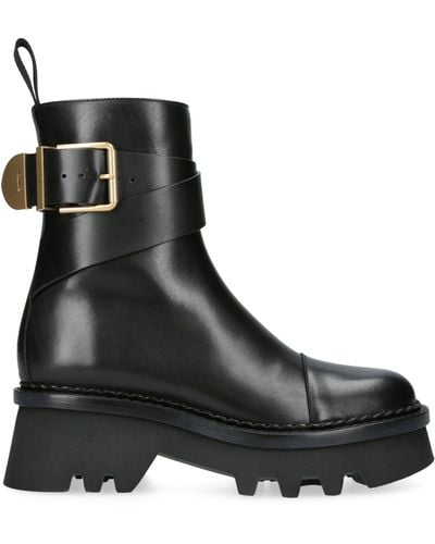 Chloé Leather Owena Ankle Boots - Black