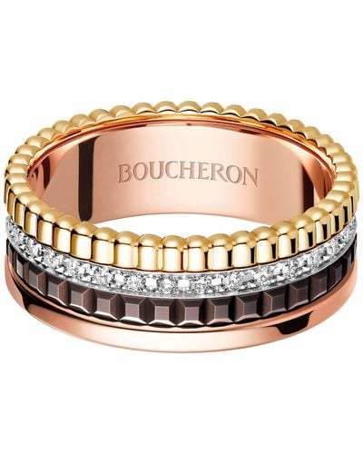 Boucheron Small Mixed Gold And Diamond Quatre Classique Ring - Pink