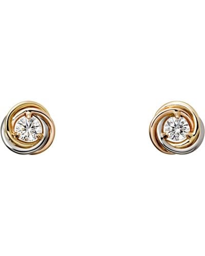 Cartier White, Yellow, Rose Gold And Diamond Trinity Stud Earrings - Metallic