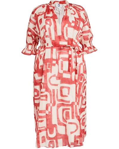 Marina Rinaldi Cotton Belted Abstract Print Dress - Red