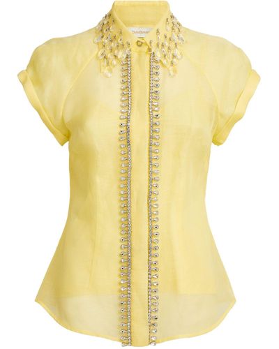 Zimmermann Linen-silk Diamanté Blouse - Yellow