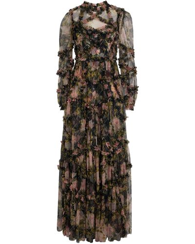Needle & Thread Floral English Rose Gown - Black