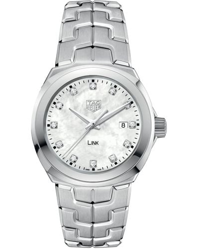 Tag Heuer Stainless Steel, Diamond And Mother-of-pearl Link Watch 32mm - Metallic