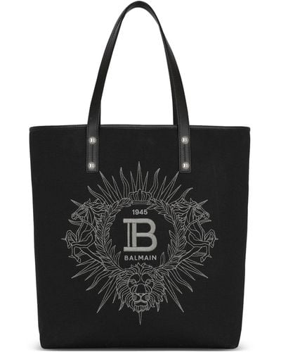 Balmain Embroidered Varsity Logo Tote Bag - Black