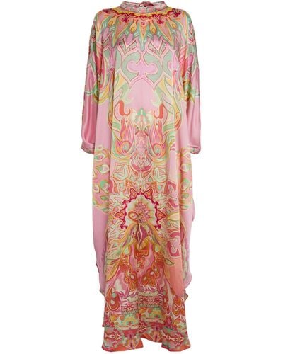 Camilla Silk Embellished Kaftan Dress - Pink