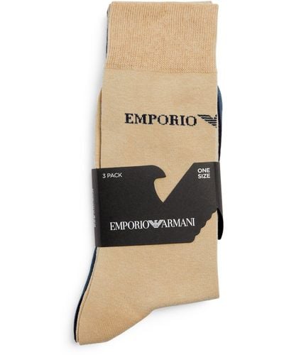 Emporio Armani Cotton-blend Logo Socks (pack Of 3) - Natural