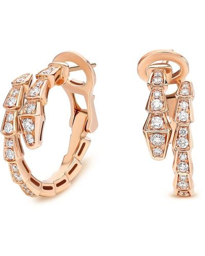 BVLGARI Rose Gold And Diamond Serpenti Viper Earrings - Metallic
