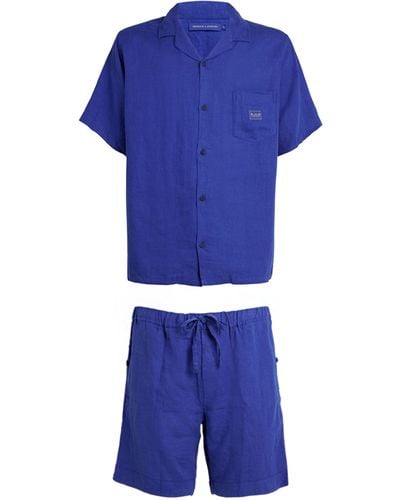 Desmond & Dempsey Linen Cuban Pyjama Set - Blue