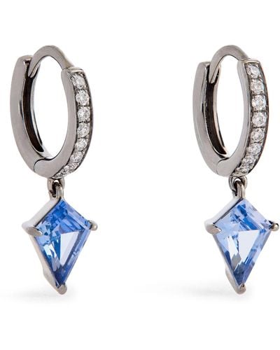 Eva Fehren Blackened White Gold, Diamond And Sapphire Ezzat Geo Hoop Earrings - Blue