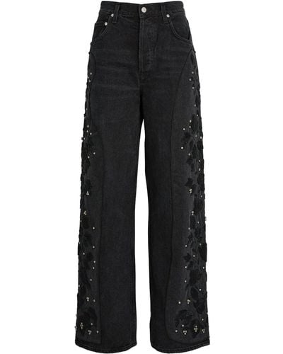 Citizens of Humanity Ayla Embroidered Wide-leg Jeans - Black