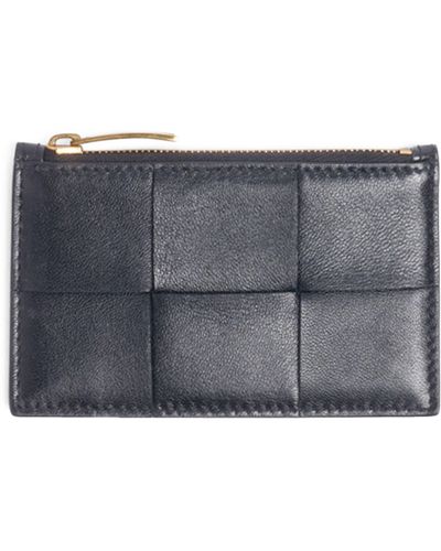 Bottega Veneta Leather Intreccio Card Holder - Gray