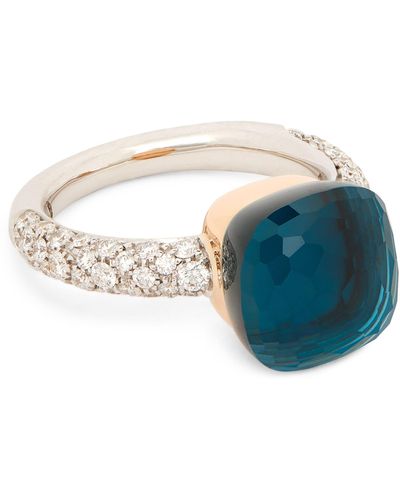 Pomellato Mixed Gold, Diamond, London Blue Topaz And Turquoise Nudo Ring
