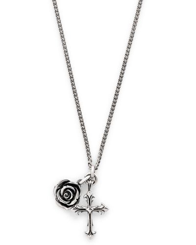 Emanuele Bicocchi Sterling Silver Rose And Cross Necklace - Metallic